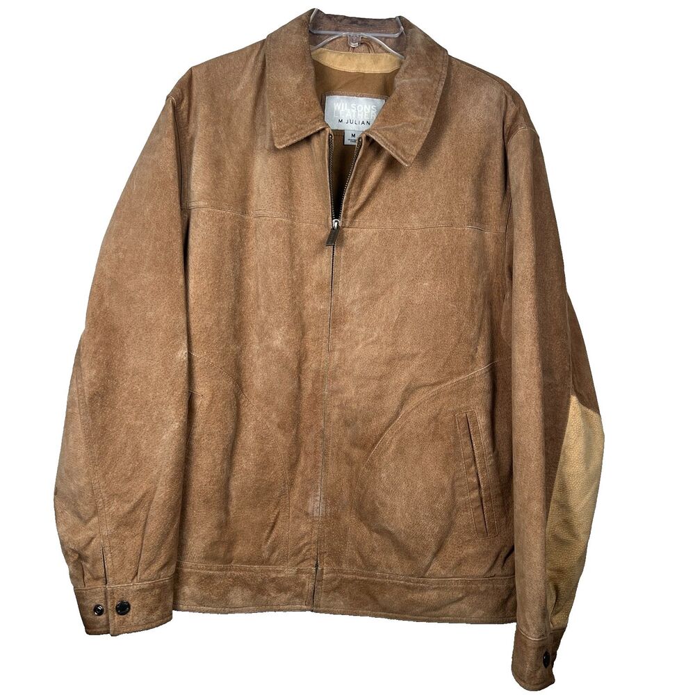 Wilsons Leather Sz Mens M Suede Bomber Jacket M. Julian Beige Zip 5 Pockets